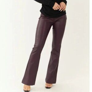 NWT KanCan Faux Leather Mid Rise Super Stretch Flare Jeans Womens 5/26 Burgundy